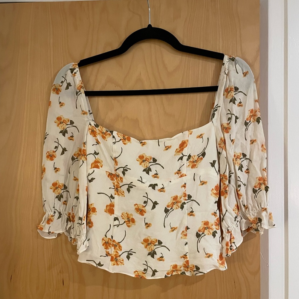 Reformation Floral Georgia Blouse in Cream and Orange